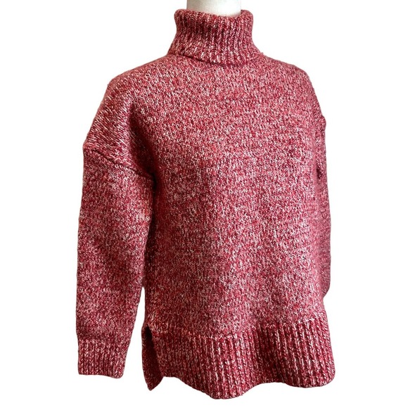 J. Crew Sweater Women’s sz. MEDIUM Marled‎ Red Turtleneck Wool Blend Chunky Knit - Picture 1 of 7